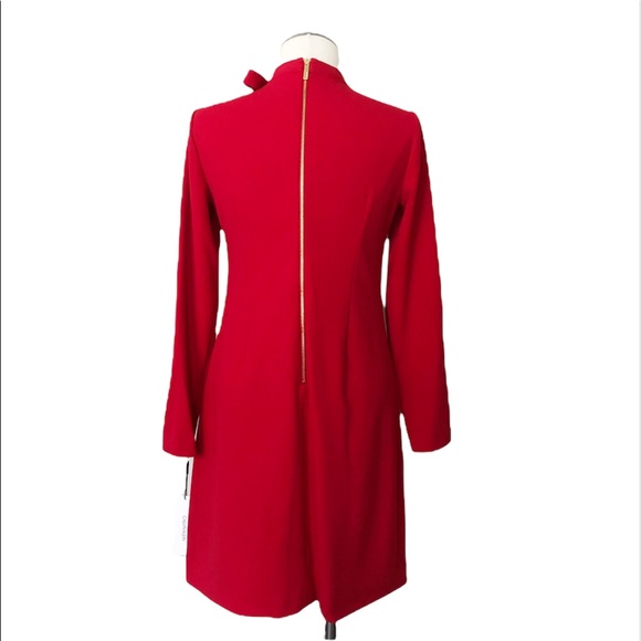 CALVIN KLEIN Bow Tie at Neck Exposed Gold Zipper Long Sleeve Red Sz 6 New - Picture 4 of 9